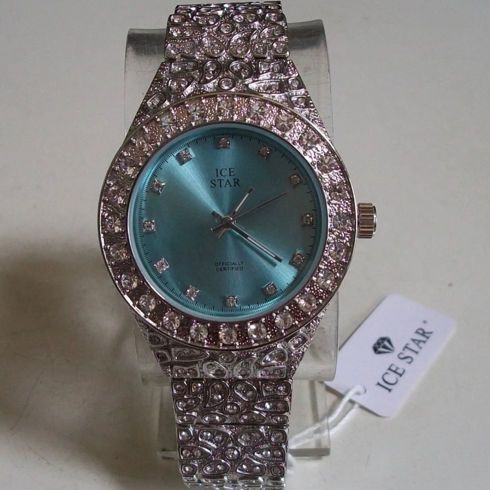Men's Ice Star Silver Finish Blue Dial Nugget Style Bracelet Fashion Watch
